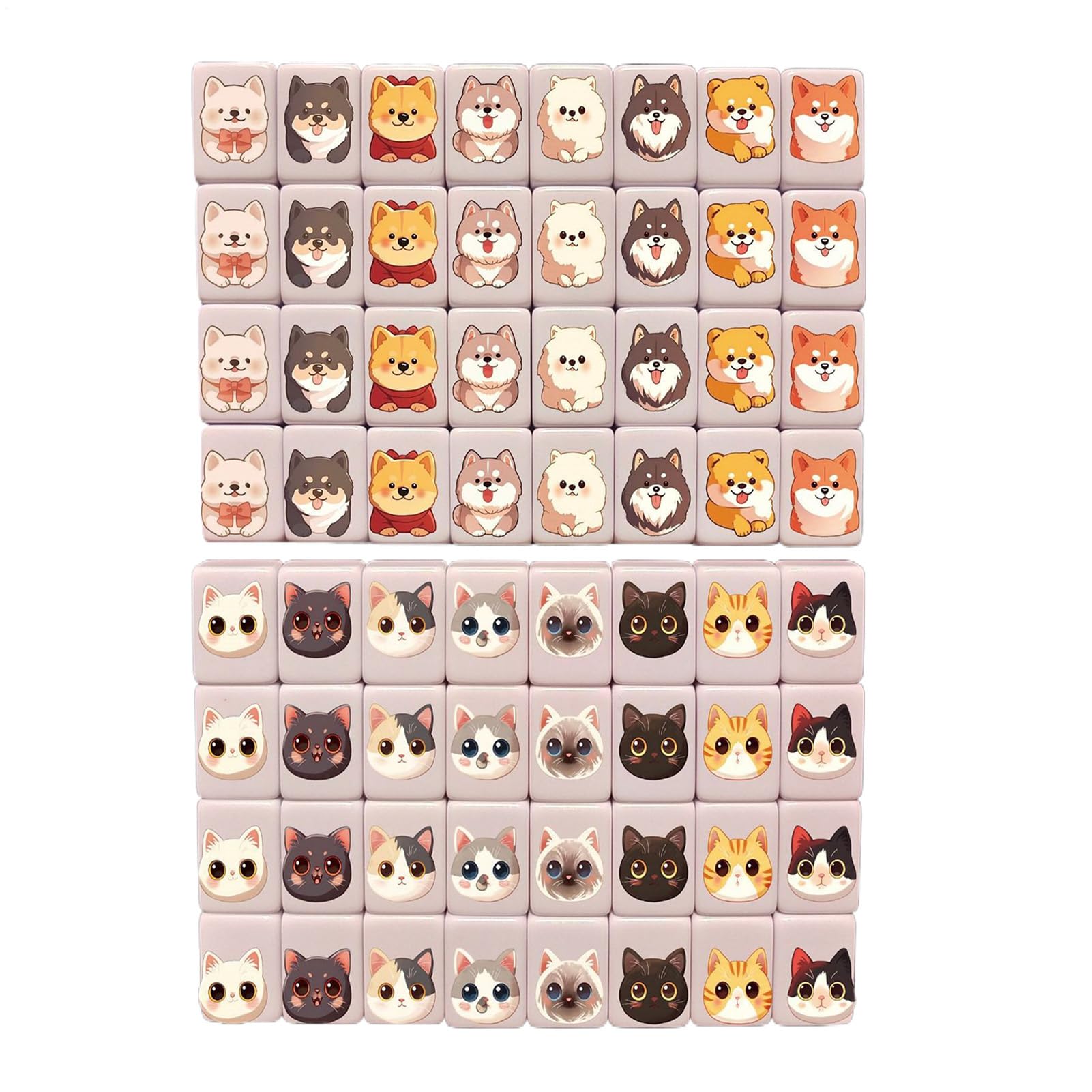 Generico Set Mahjong, Mini Gioco Mahjong con 64 tessere con bandiera nazionale/modello simpatico cane e gatto, gioco da tavolo per famiglie per feste e viaggi