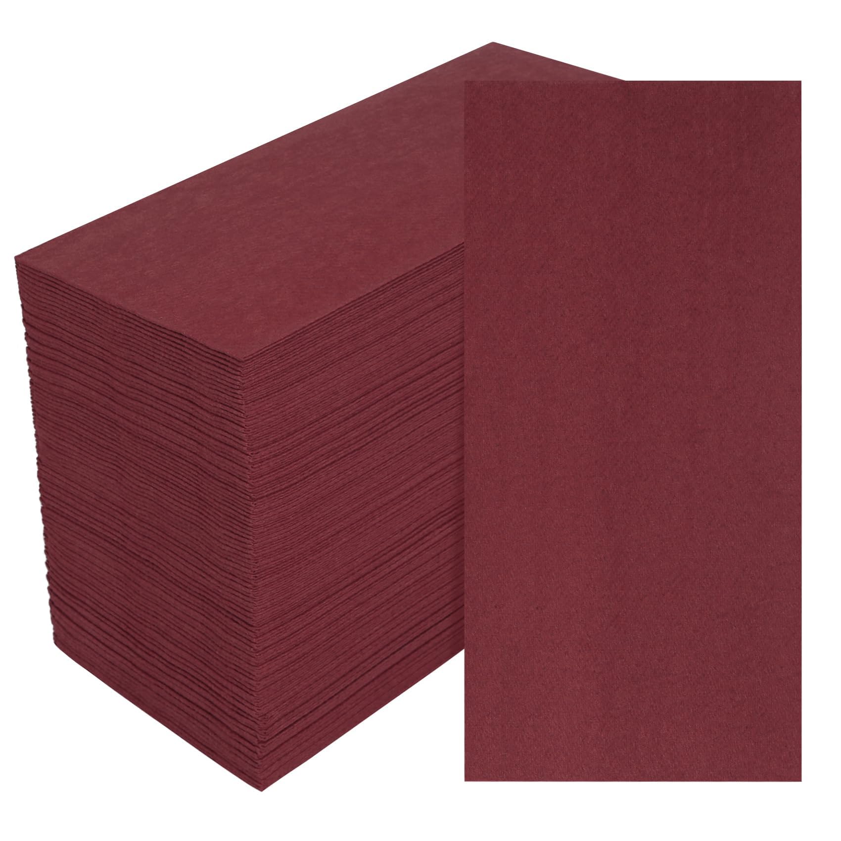 Paquete de 100 servilletas de papel desechables de color borgoña oscuro, toallas de mano desechables con tacto de lino, suaves y absorbentes, servilletas de papel para cocina, baño, fiestas, bodas,