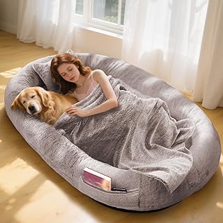 Human Dog Bed for Adults and Pets,71"x45"x14" Human Size Dog Bed for People,Washable Faux Fur Cover,Orthopedic Dogs Bean B... Price In India