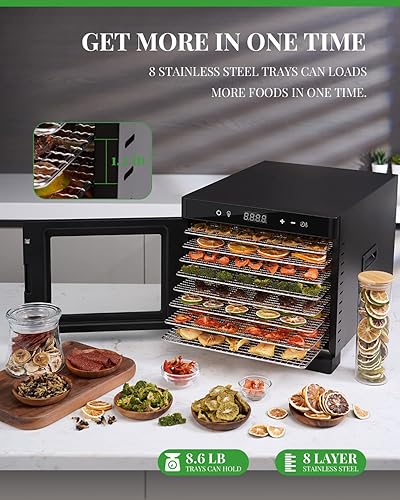 Miniatura 4 de GDOR El deshidratador de alimentos incluye pantalla de malla hoja de rollo de frutas recetas máquina deshidratadora de 5 bandejas con control de