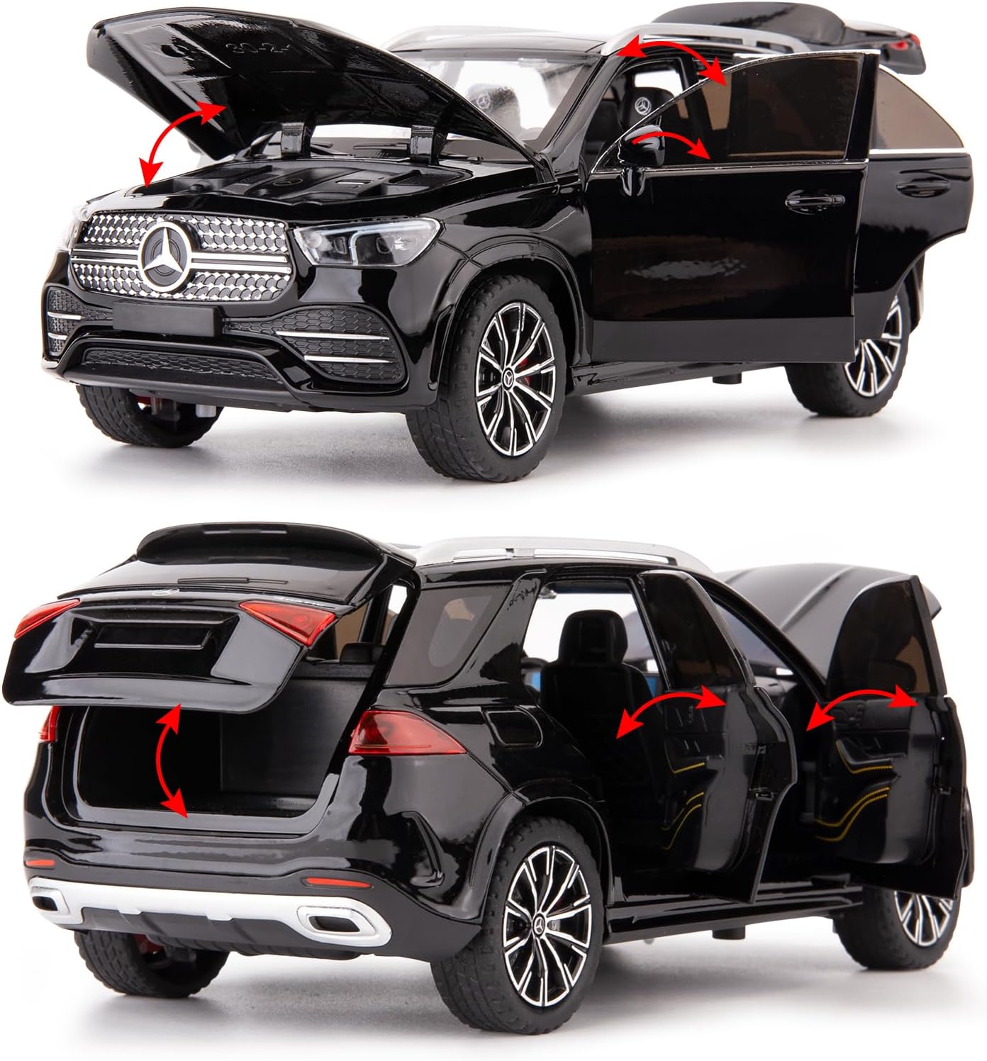 WAKAKAC Compatible for 1/24 Alloy Die-cast GLE 350 Toy Car with Sound and Light Pull Back Collection Model Car for Kids Gift (Black)