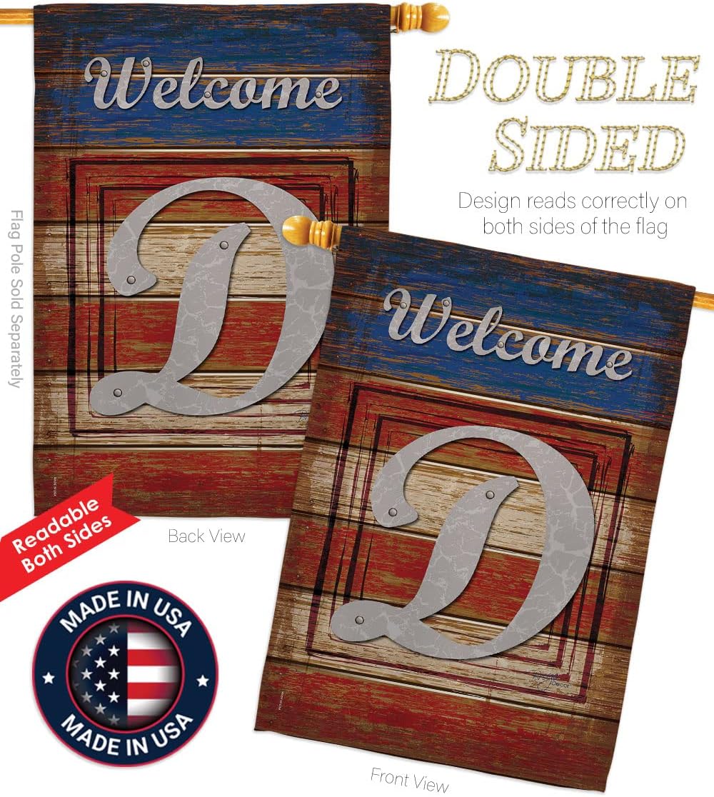 Breeze Decor - Patriotic D Initial Americana - Everyday Patriotic Impressions Decorative Vertical House Flag 28" x 40" Printed In USA