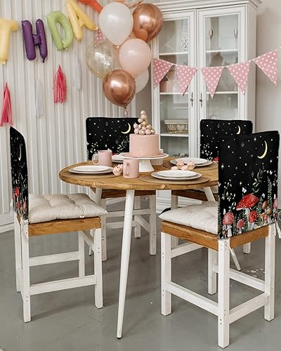 Miniatura 9 de Paquete de 4 fundas para respaldo de sillas de comedor con diseño de flores blancas, lavables, extraíbles, protectores de silla para bodas, fiestas,