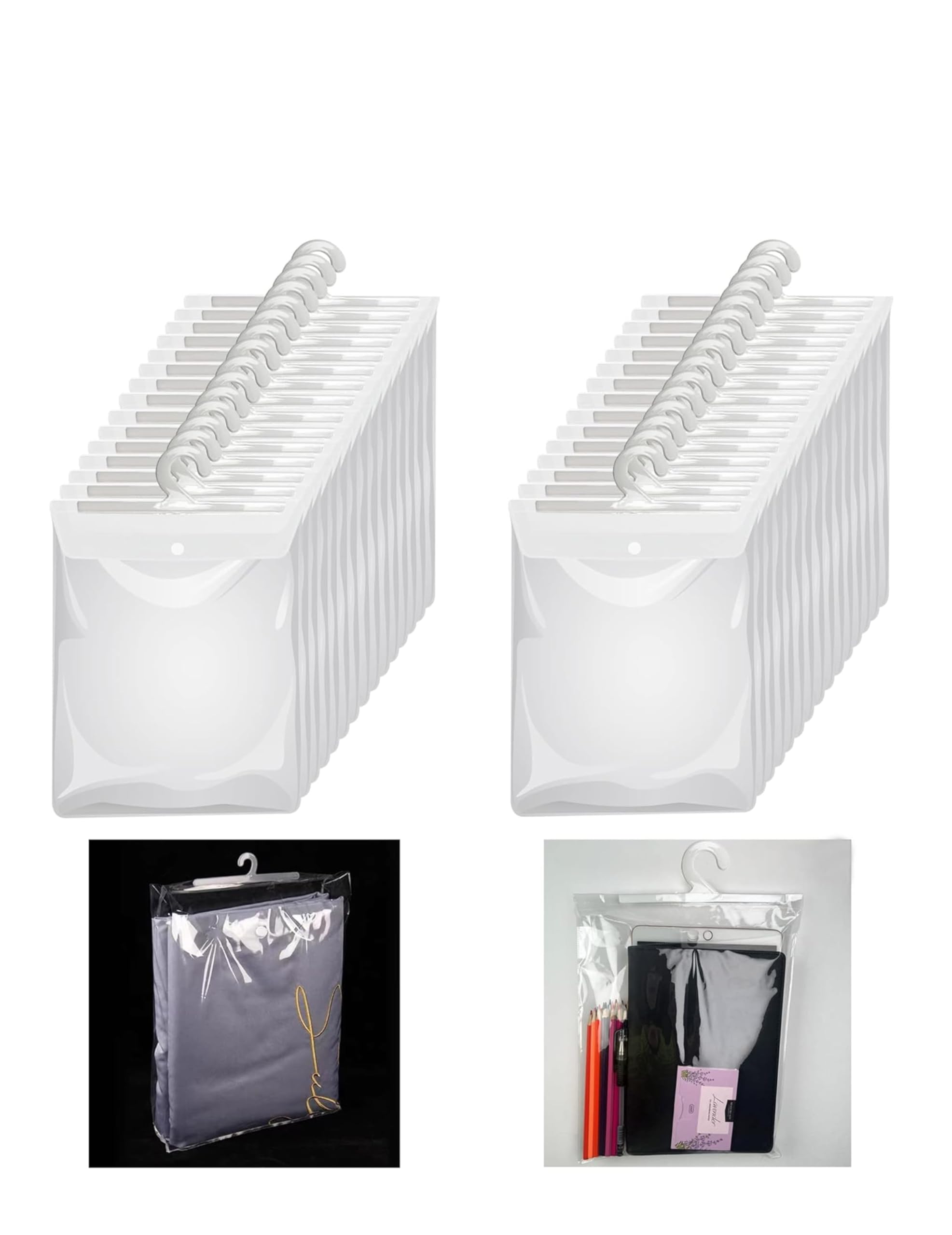 Hanging Storage Bags with Hanger, 21cm x 19cm (9x7.5), Clear Plastic, Large Hook Hang-Up Book Pouch, for Classroom Library School Supplies Home Pharmacy (35)-image-46