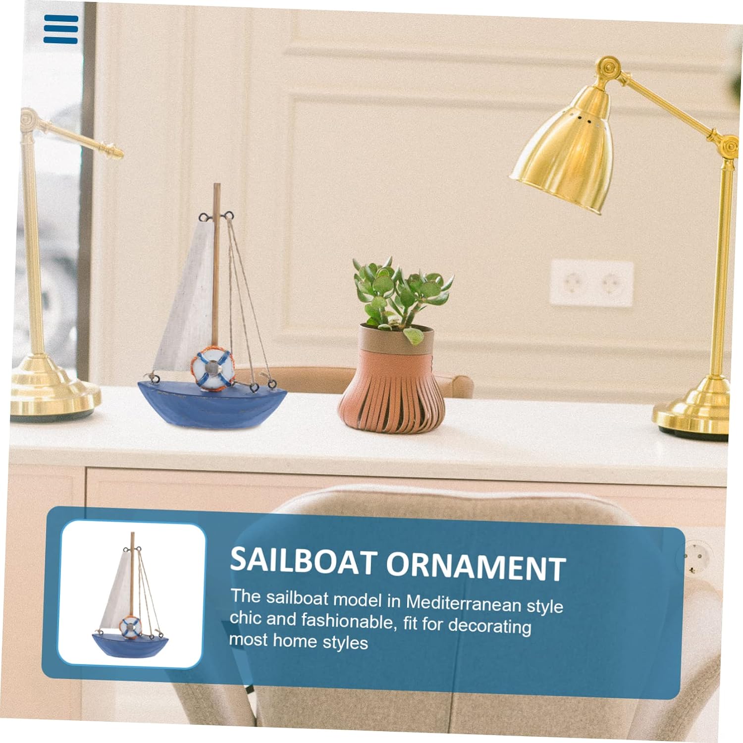 Gadpiparty Mediterranean Style Wooden Sailboat Model Decor Retro Nautical Sailing Boat Ornament with Realistic Craftsmanship Lightweight and Interior Decoration Finish for Spaces