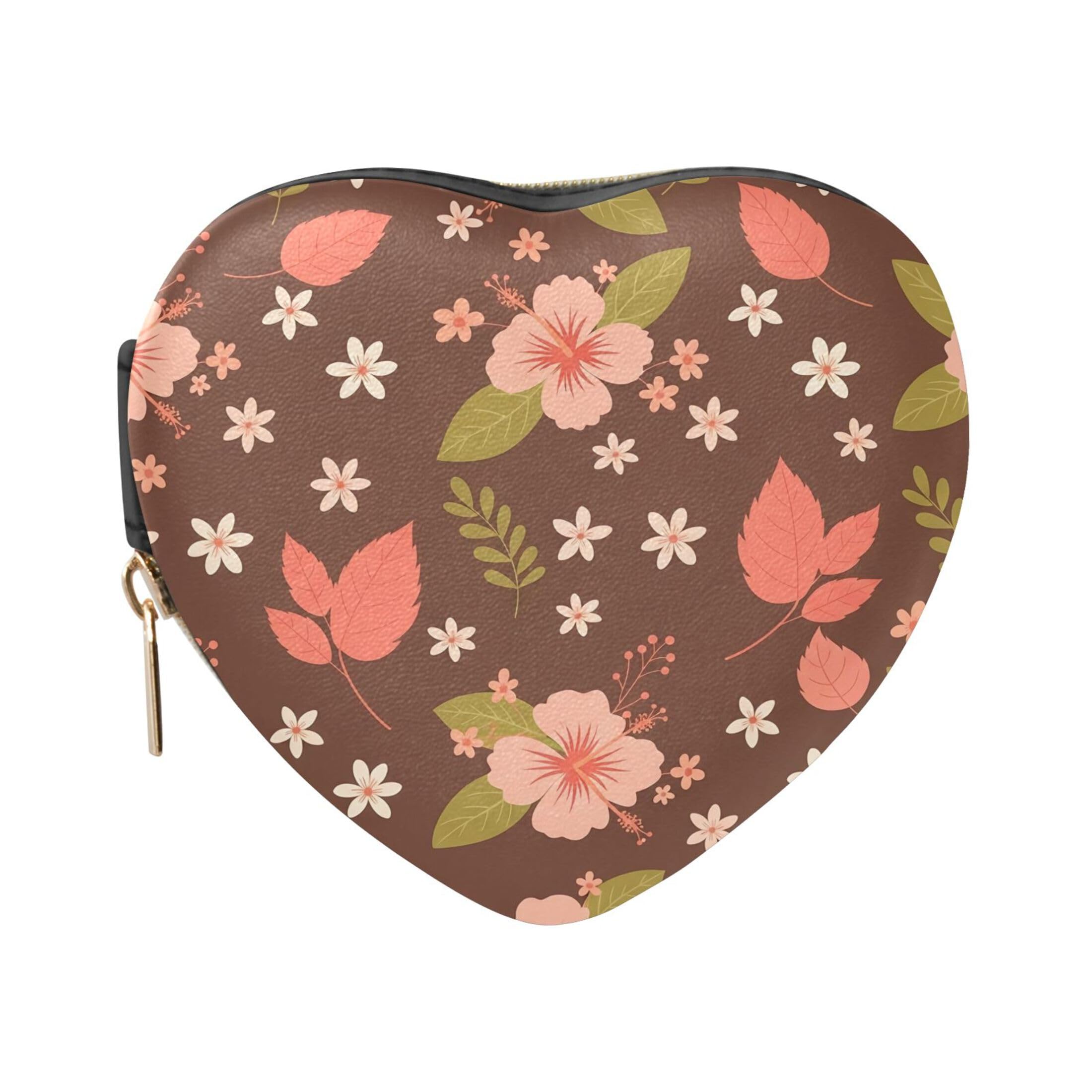 Fuauuyl Hibiscus Small Jewelry Box Heart-Shaped Jewelry Case, Portable Travel Organizer Bridesmaid Proposal Gift for Women Girls