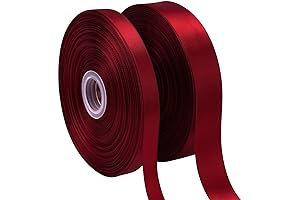 Swedin 2 Rolls (1”X50 Yards, 1/2”X50 Yards) Maroon Glitter Ribbon for Gift...