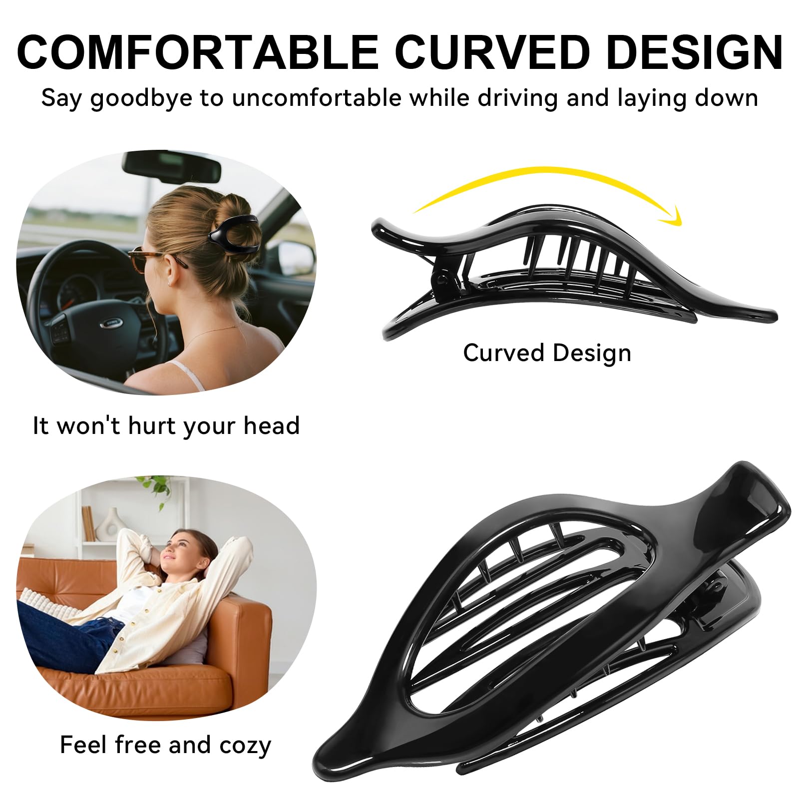 Flat Hair Clips 6PCS Curved Design Hair Claw Clips for Thick Thin Hair Large Strong Hold NonSlip Matte Hair Clips for Women and Girls Lying Driving (Leopard) - Image 4