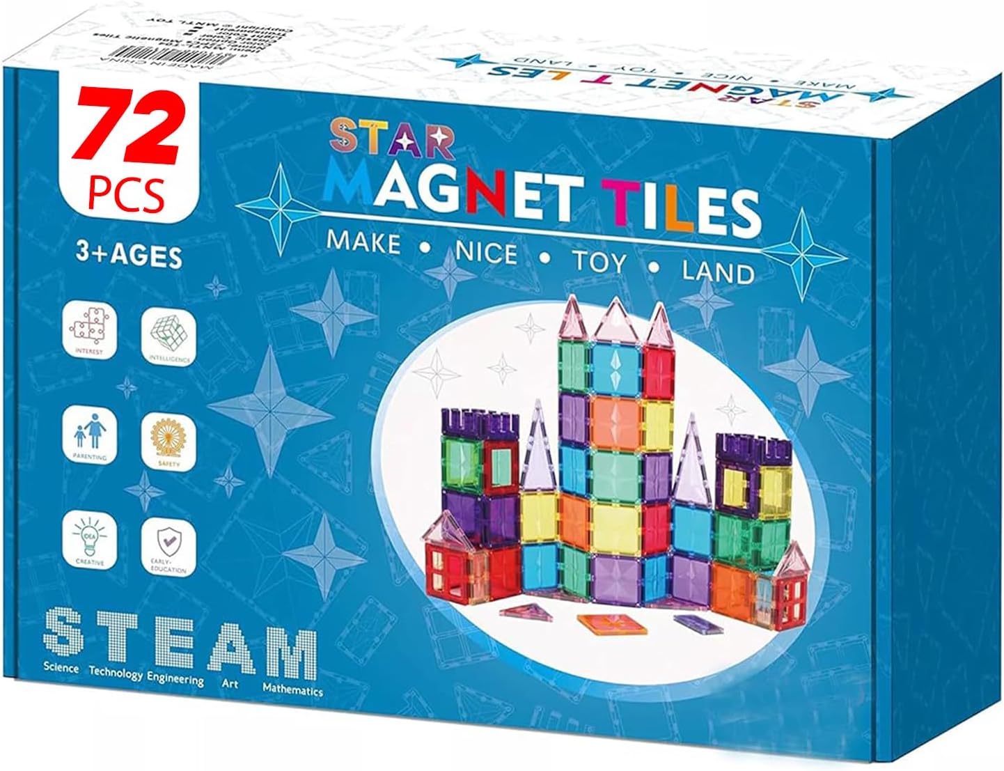 CORDOVA Magnetic TILES 72 PCs 3D Magnetic Tiles Ball Track Building Kit Fun and Educational Toy STEAM for Learning & Creativity Best Gift for 3 4 5 6 8 Years Old Boys Girls