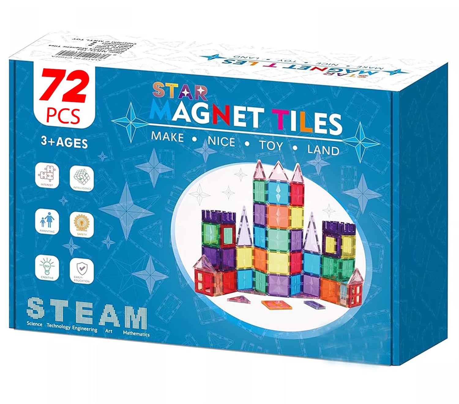 CORDOVA Magnetic TILES 72 PCs 3D Magnetic Tiles Ball Track Building Kit Fun and Educational Toy STEAM for Learning & Creativity Best Gift for 3 4 5 6 8 Years Old Boys Girls