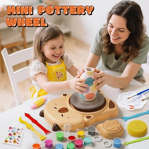 Miniatura 4 de Skirfy Mini kit de máquina de rueda de cerámica para principiantes y niños con luz, rueda eléctrica de cerámica con pedal y kit de pintura,
