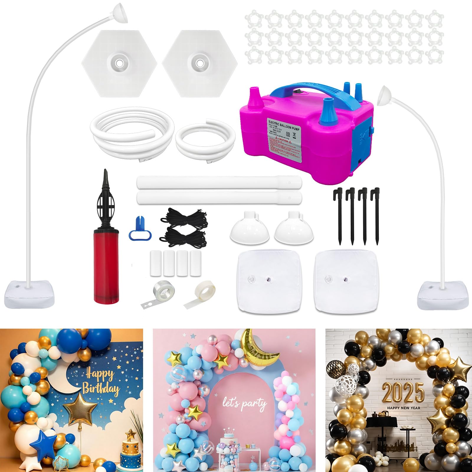 CYAOOI Balloon Arch Kit with Balloon Pump Electric, 8.2FT & 5FT Free Bending Balloon Arch Stand, Half Arch Frame Balloons Column Stand with Water Fill