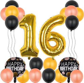 16th Birthday Decorations Party Supplies,22 Pcs 40inch Number 16 Gold Balloons set,16th Foil Mylar Balloons Latex Balloon Decoration,16th Party Balloons,16th Anniversary Party Decorations