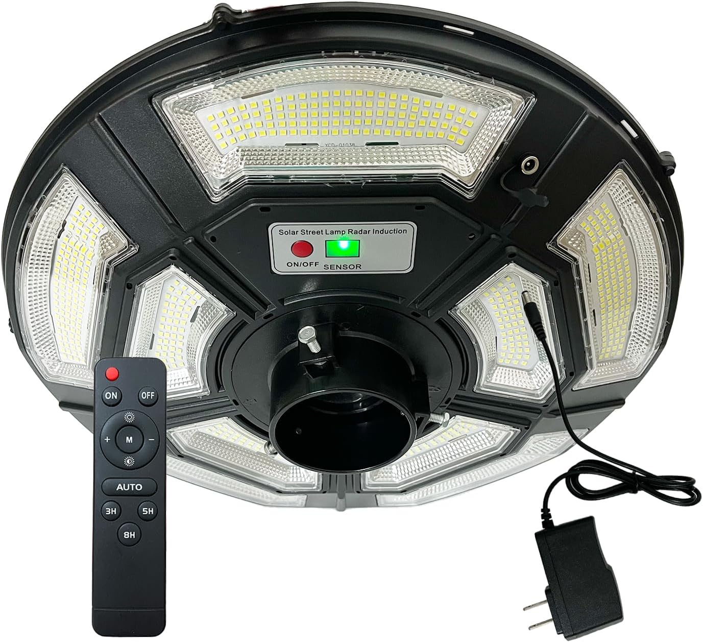 Solar Lamp Post Light Replacement Head, Outdoor Waterproof, 750 LED 2800LM Downward Floodlight, Fits 2 3/8 & 3-inch Poles, Motion Sensor & Remote, All-Season Dual-Charge, Dusk to Dawn