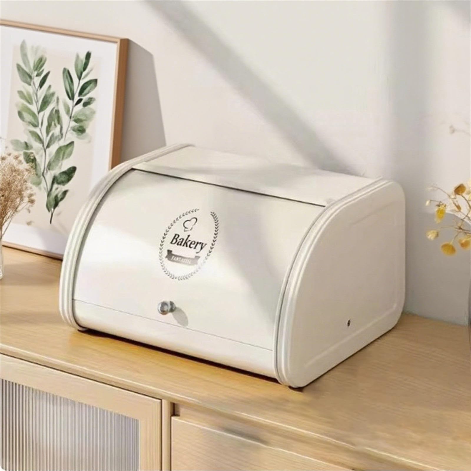 Panera rústica de hierro con cierre enrollable, espaciosa panadería, organizador de panadería, estilo retro, almacenamiento de encimera para productos horneados, panera rústica para la