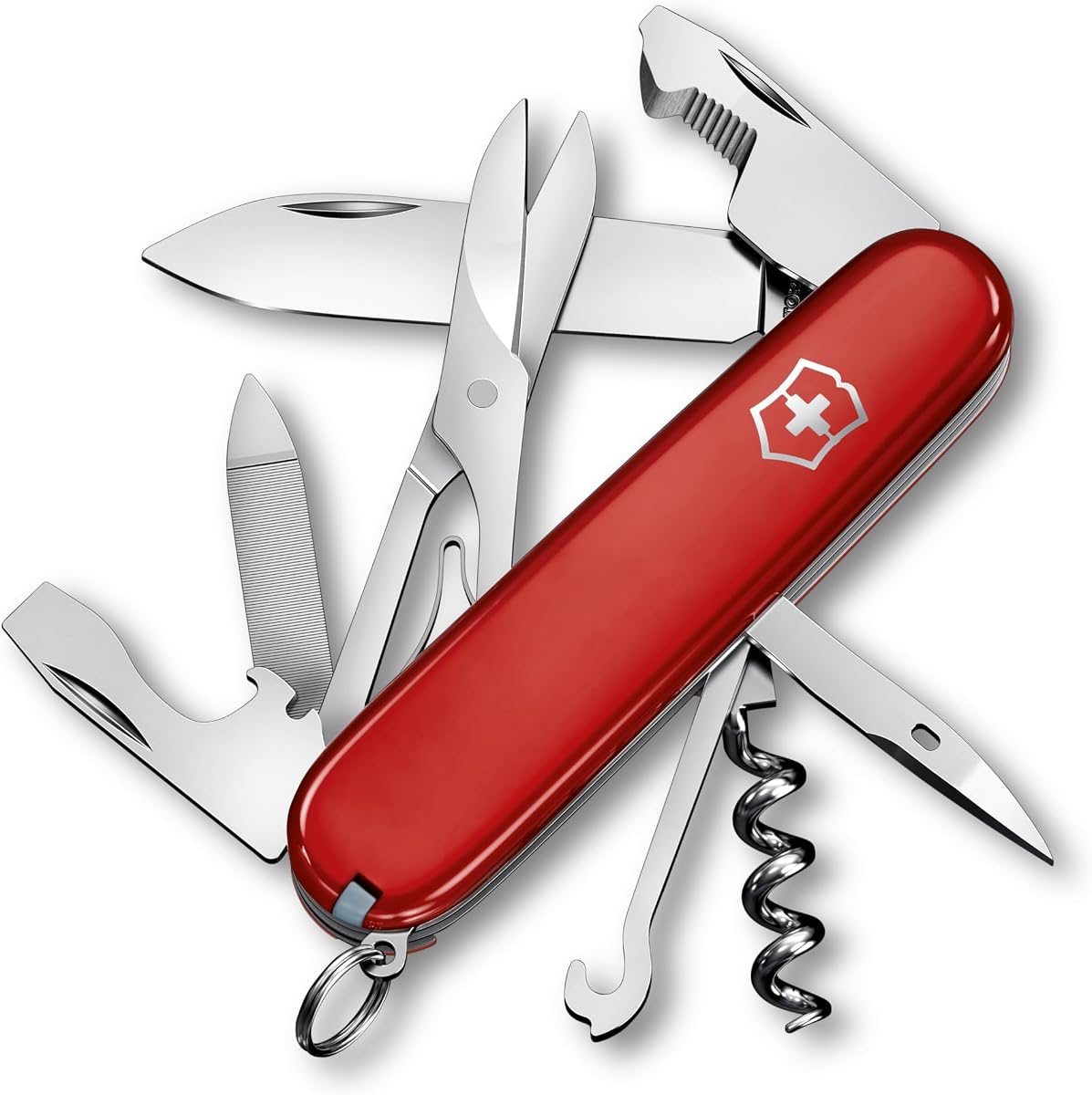 Companion Swiss Army Knife, 16-Function Pocket Knife, Red | Medium 3.6 inch multi-tool includes a box opener, scissors, and pressurized ballpoint pen for daily tasks and utility