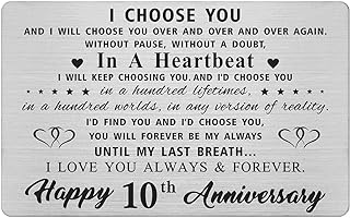 10 Year Anniversary Card Gifts for Husband Him, Happy 10th Wedding Anniversary Cards Gift for Men, Engraved Metal Wallet Card Gifts