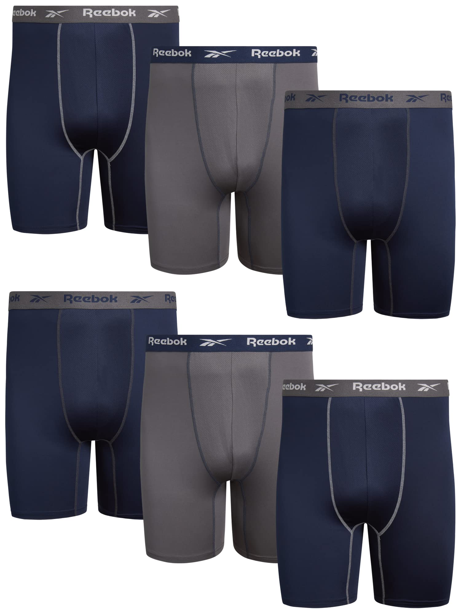 Reebok Mens Boxer Briefs - 6 Pack 7'' Inseam Big and Tall Moisture Wicking with Contour Pouch