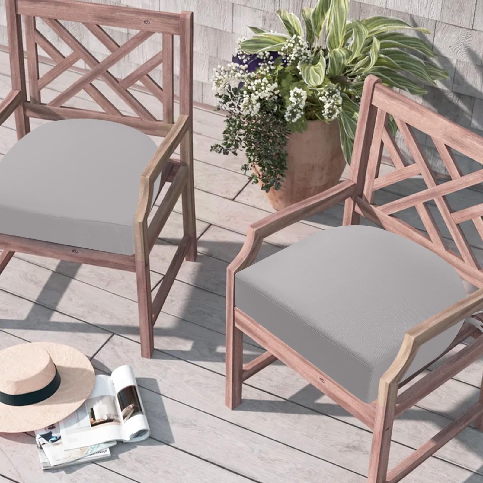 Lot de 2 coussins pour chaise d'extérieur, coussins pour chaises de patio pour meubles de jardin, imperméables, avec rubans, coussins pour extérieurs, coussins pour chaises de patio