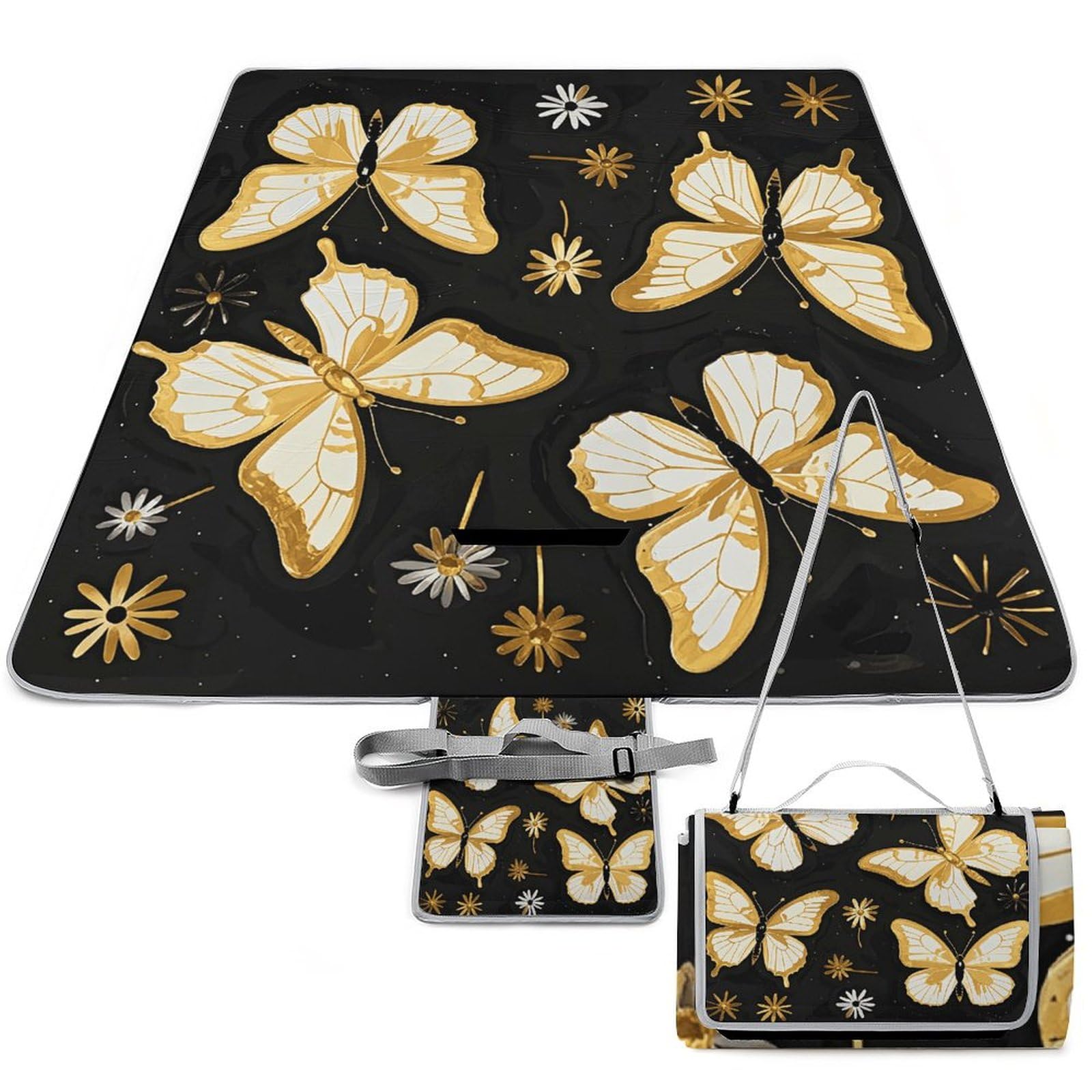 Couverture de pique-nique 147x147 cm imperméable à motif papillon doré