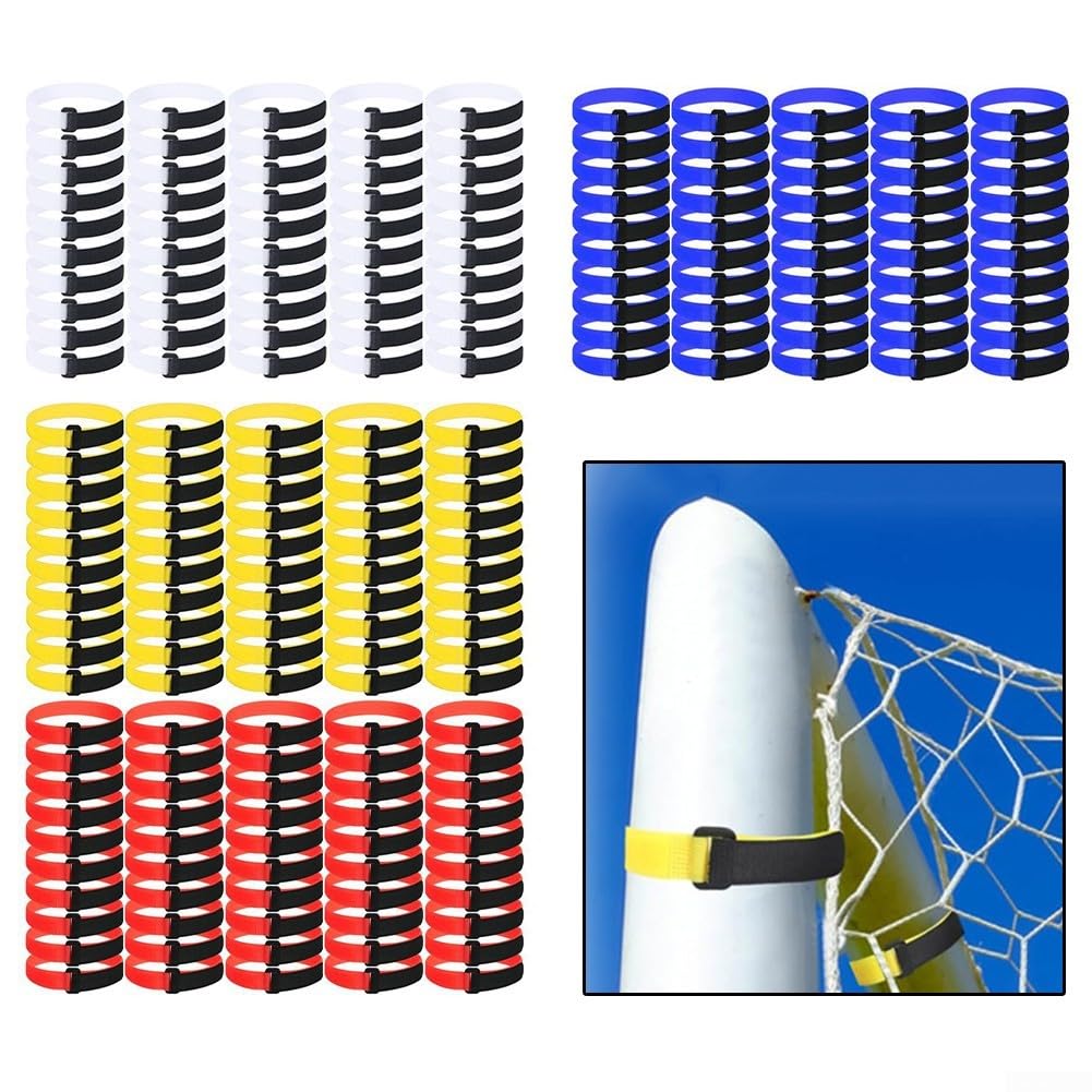 Sangles réglables pour filet de football - 50 attaches pour but de football et organisation des articles ménagers (rouge et noir)