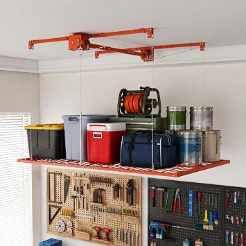 4x8 FT Orange Overhead Garage Storage Rack, Ceiling Shelf, 350 lb
