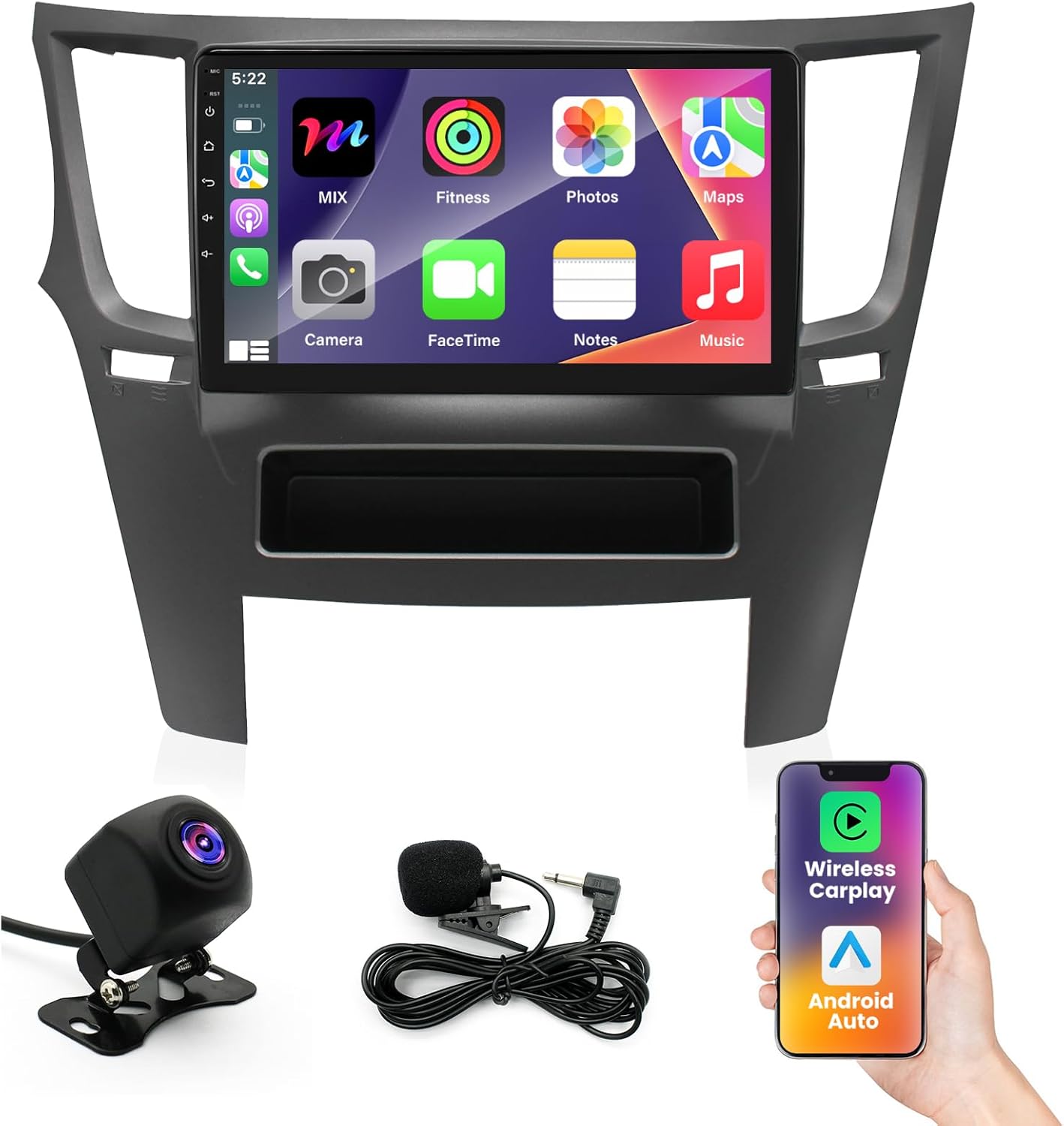 Android 14 Car Stereo Radio for Subaru Legacy Outback 2010-2014 4+64G Radio with Wireless CarPlay/Android Auto, 9" IPS HD Touch Screen Radio with WiFi/GPS/Bluetooth/Mirror Link/FM/SWC/Backup Camera