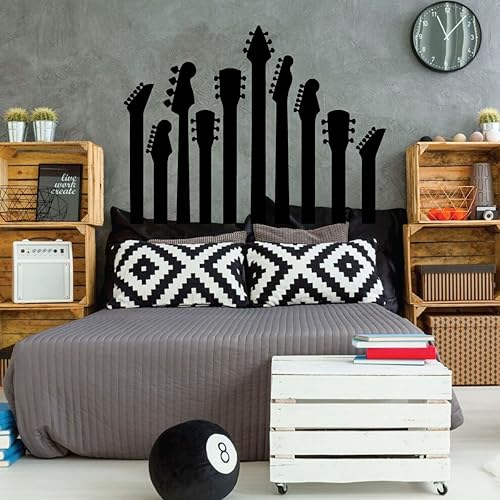 Miniatura 5 de Calcomanía de pared de vinilo con silueta de cuello de guitarra, calcomanía de decoración del hogar para dormitorio de niños o niñas, sala de juegos