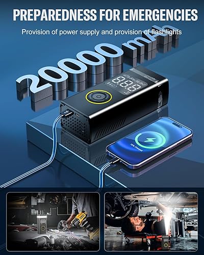 Miniatura 3 de Inflador de Neumáticos Compresor de Aire Portátil, Bomba de 180PSI 20000mAh para Coche Inalámbrica con Manómetro, Inflado Rápido 4X con Luces Duales
