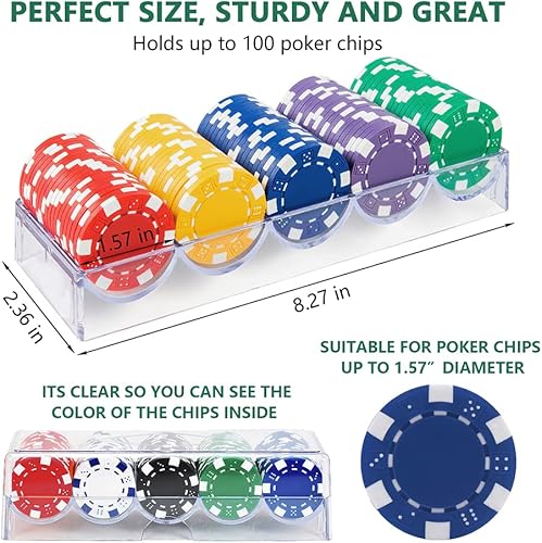 Miniatura 6 de 2PACK Clear Acrylic Poker Chip Rack with Cover/Casino Chip Tray with Lid, Holds 100 Chips Each