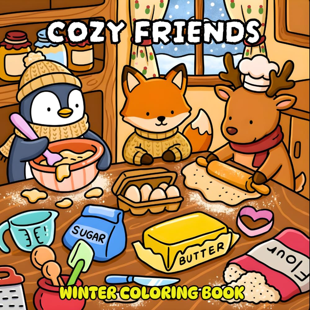 Cozy Friends Winter Coloring Book: 50 adorable animal designs and winter scenes for relaxation! A heartwarming collection of 50 fuzzy friends and snowy scenes to color!