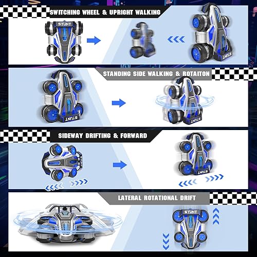 Miniatura 3 de Rc Drift - Coche de control remoto de alta velocidad, auto de acrobacias RC giratorio de 360 con luces y música, camión RC de 2.4 GHz, Wheelie 4WD,