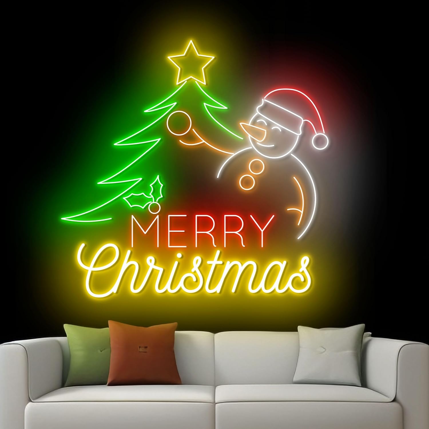 Merry Christmas Neon Sign, Snowman Led Sign, Christmas Neon Light, Xmas Holiday Wall Decor, Snowman Wall Art