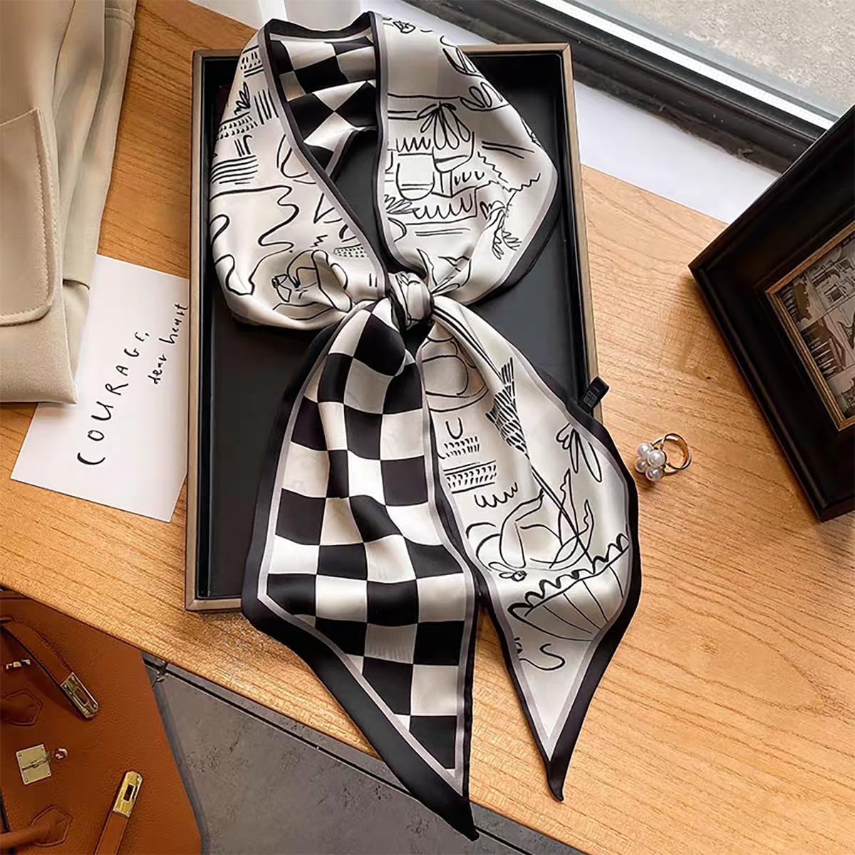 4PCS Long Silk Head Hair Neck Belt Bag Scarf Scarves With Ring Clip Buckle For Women - Image 2