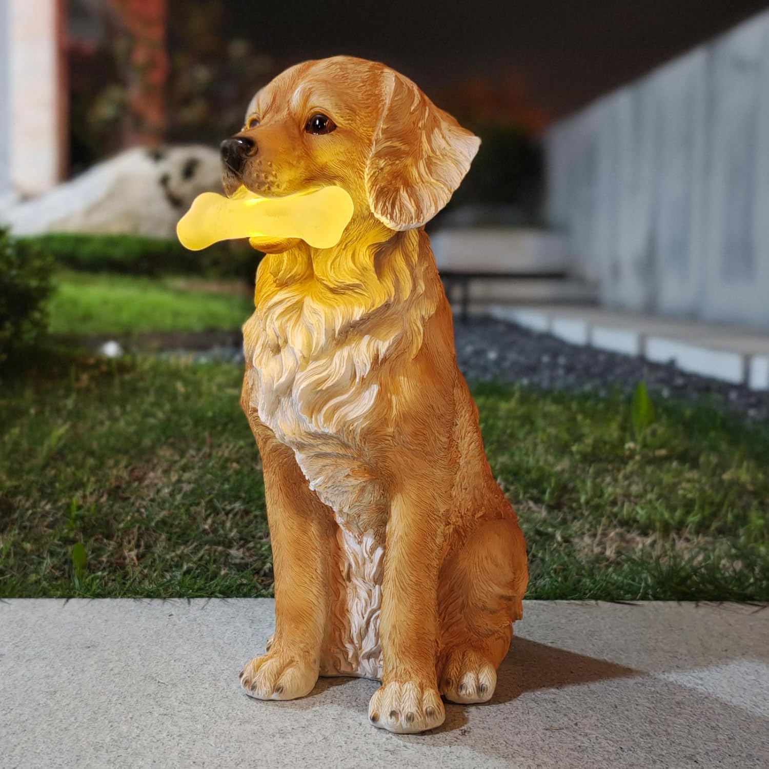 COWOS Solar Dog Statue with Glowing Bone, Resin Outdoor Garden Decor, Weatherproof Pet Memorial or Gift, Beautifully Crafted Outdoor Decorations to Wow Your Guests