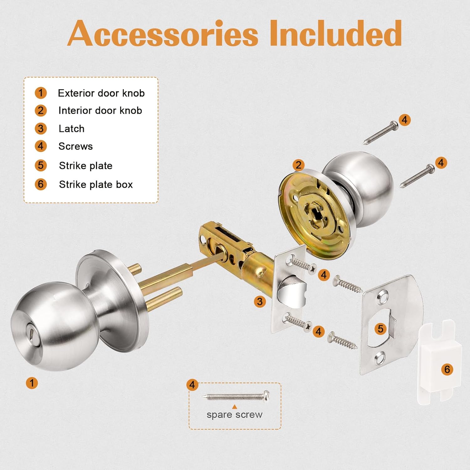 Probrico 3Pack Bedroom Door Knobs Brushed Nickel Door Handles, Interior Door Knobs Locks Privacy Door Knobs Stainless Steel