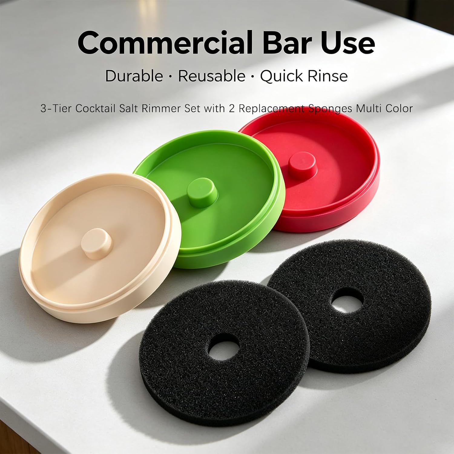 3-Tier Cocktail Salt Rimmer Set with 2 Replacement Sponges Multi Color