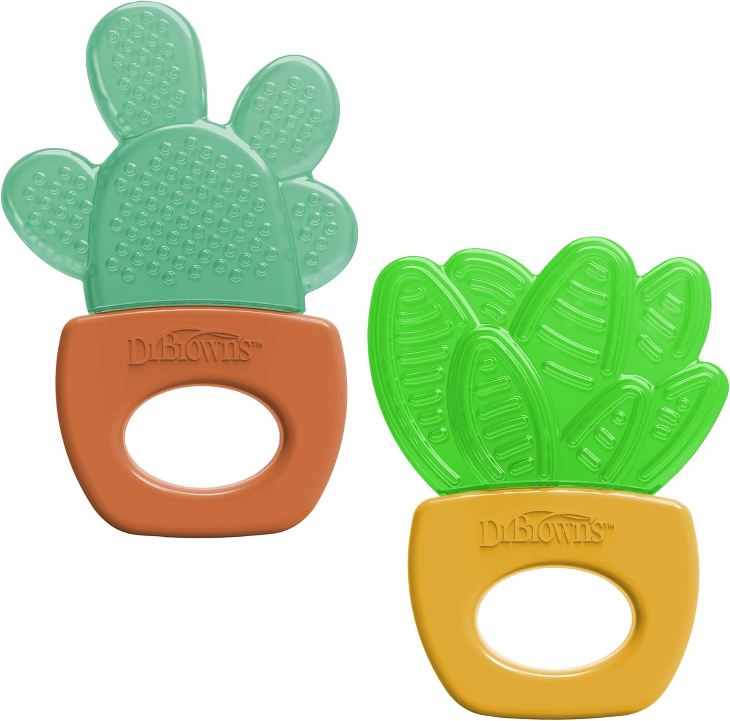 Dr. Brownâs AquaCool Water-Filled Teether, Cooling Teether Toy for Babies, Soothes Sore Gums, Cactus Shape, Green, BPA Free, 3m+ â 2 pack
