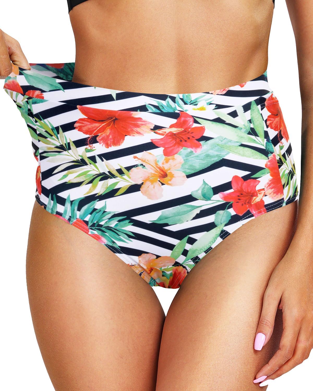Tempt Me Women's High Waisted Bikini Bottom Full Coverage Tummy Control Swimsuit Bottom with Pockets - Image 3