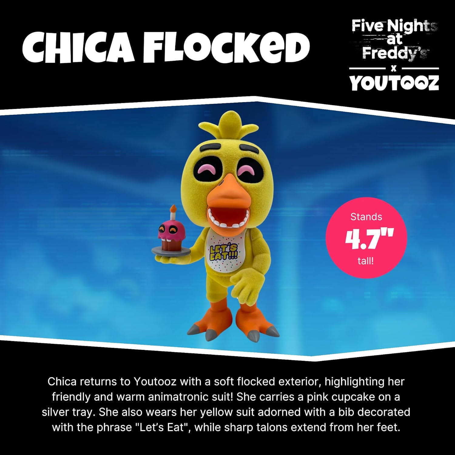 Youtooz FNAF Chica Flocked 4.7" Vinyl Figure, Collectible Chica Flocked from Five Nights at Freddys FNAF Collection