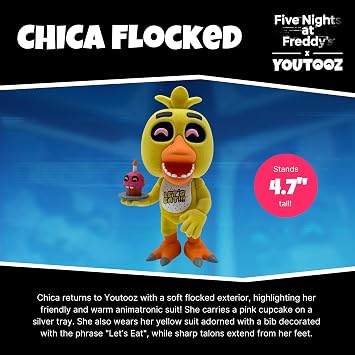 Youtooz FNAF Chica Flocked 4.7 Vinyl Figure, Collectible Chica Flocked from Five Nights at Freddys FNAF Collection