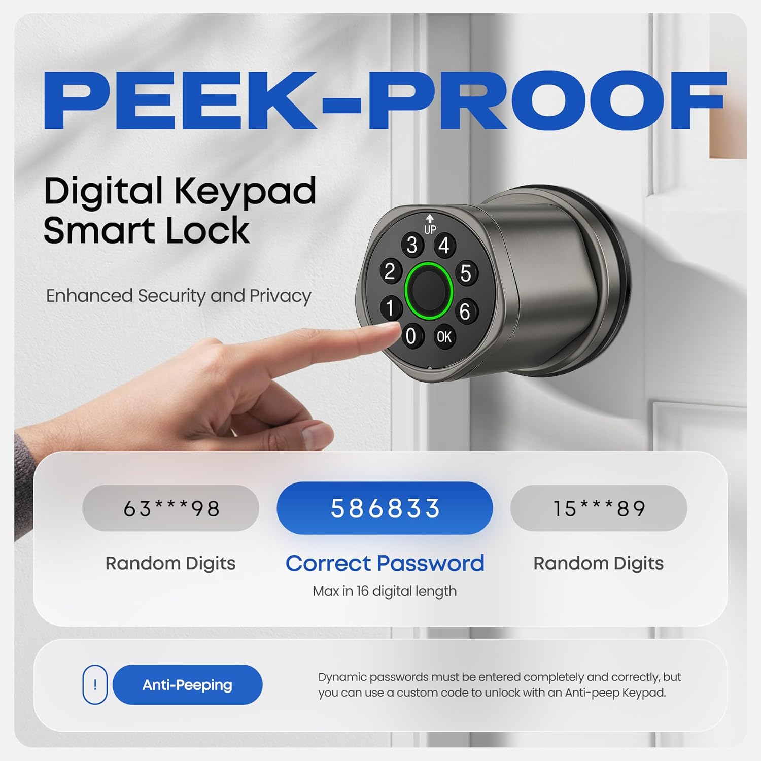 Smart Door Knob,Keyless Entry Electronic Lock with Fingerprint and Keypad - Easy Installation Smart Door Lock with Code in Gunmetal Gray