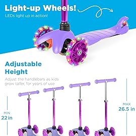 Best Choice Products Kids Mini Kick Scooter Toy w/Light-Up Wheels, Height Adjustable T-Bar, Foot Break - Purple