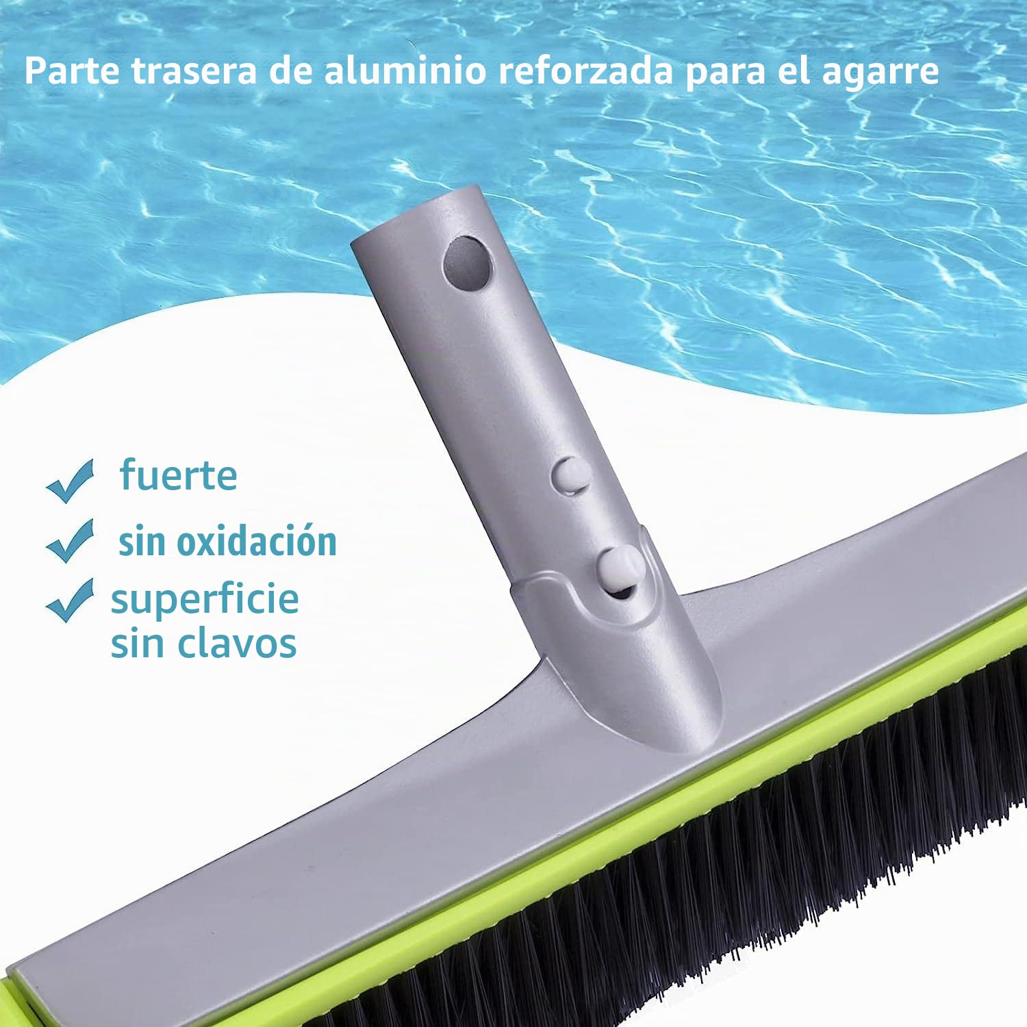 Cepillo redondo para piscina de pared y azulejos con parte trasera de aluminio reforzado, cepillo premium con cerdas fuertes
