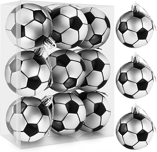 Shatterproof Soccer Christmas Ornaments - Upgraded 9PCS Football Hanging Decor for Tree, Team Colors Kid-Safe Outdoor Decorations, World Cup Fans