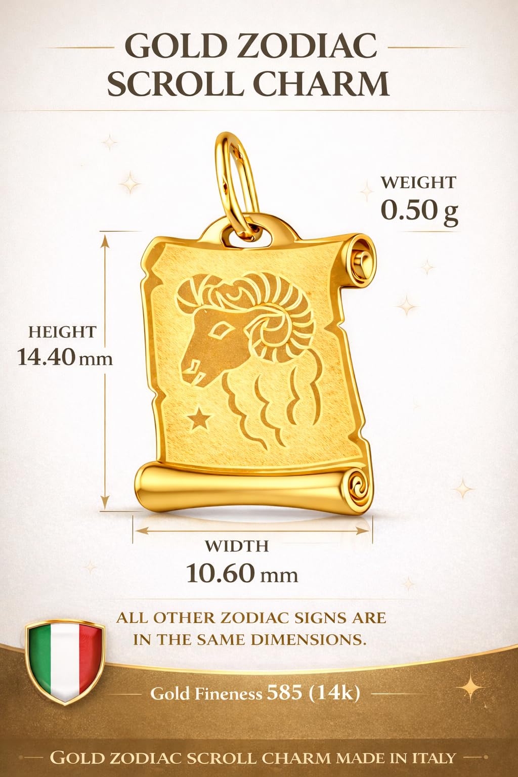 Rodium - Ciondolo in oro con segno zodiacale, oro 14 carati/585, charm per collana o collana, ideale come regalo per gioielli in oro