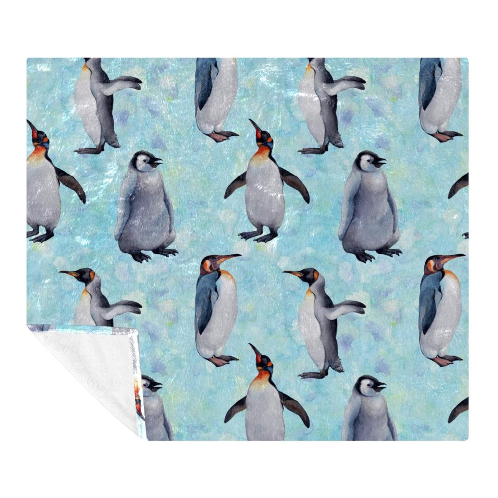 Couverture pour lit et voyage motif pingouin aquarelle doux