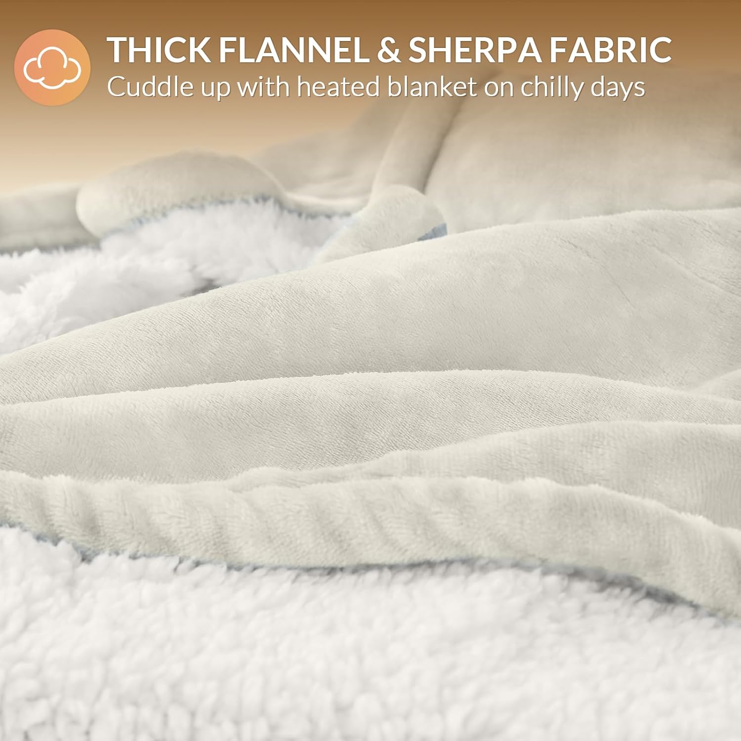 HOMLYNS LuxeHeat Heated Blanket Electric Blanket, Soft Flannel Sherpa Heated Throw, Heating Blanket with 5 Heat Settings, 3 hrs Timer Auto Shut Off (50x60 inches, Cream) - Image 5