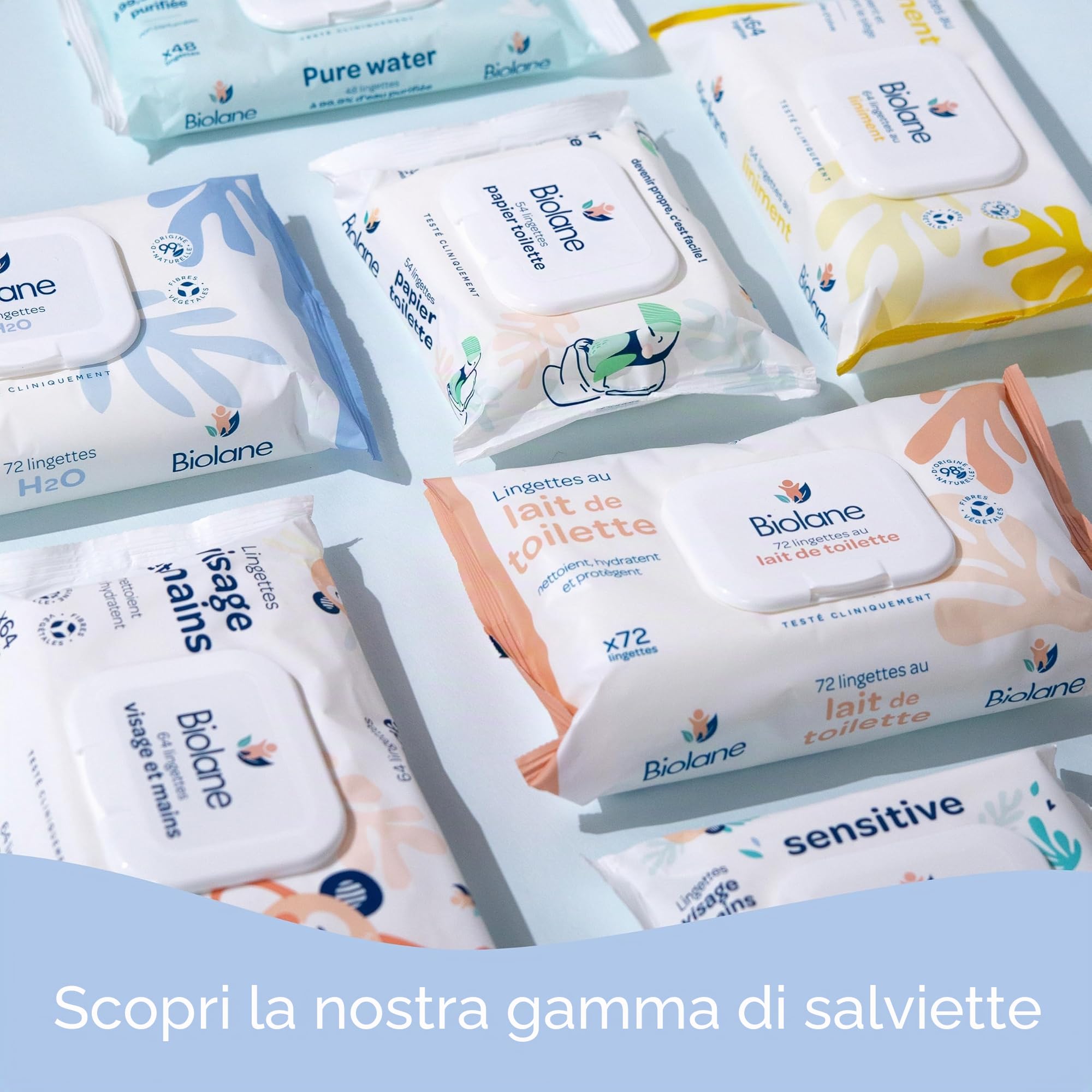 BIOLANE - Salviette per neonati con acqua - 900 salviettine - Set di 12 x 75 - Pulizia delicata ed efficace - Fin dalla nascita - Qualità francese