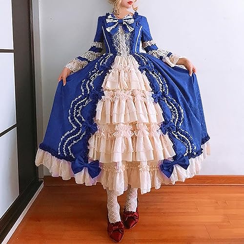 Miniatura 54 de SHOPESSA Vestido victoriano para mujer, vestido de lolita francesa, disfraz de princesa, vestido renacentista, manga acampanada, corte de cosplay Un